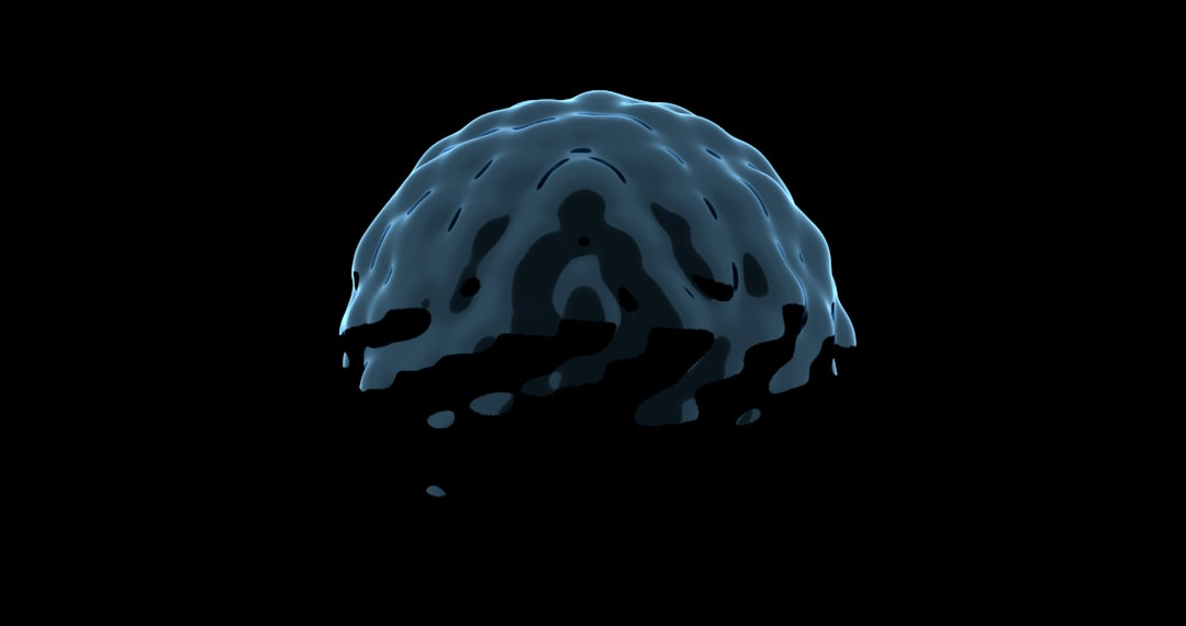 A single, brilliant spotlight illuminates a highly detailed, active neural network region within a translucent human brain silhouette, set against a deep, contemplative blue background.