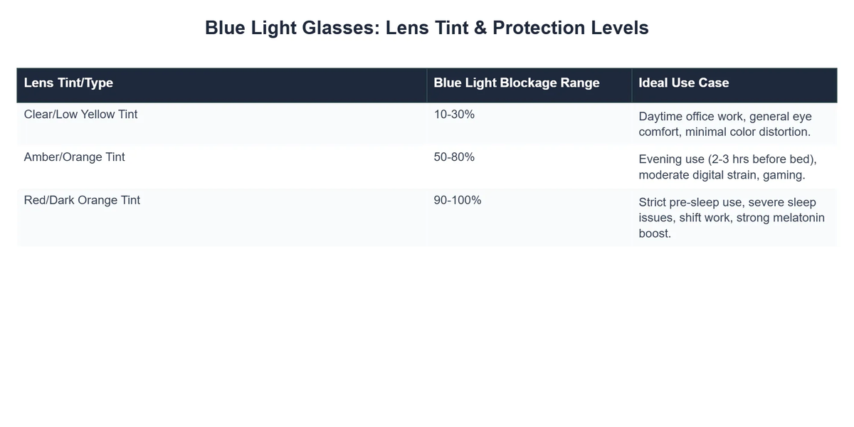 Blue Light Glasses: Lens Tint & Protection Levels