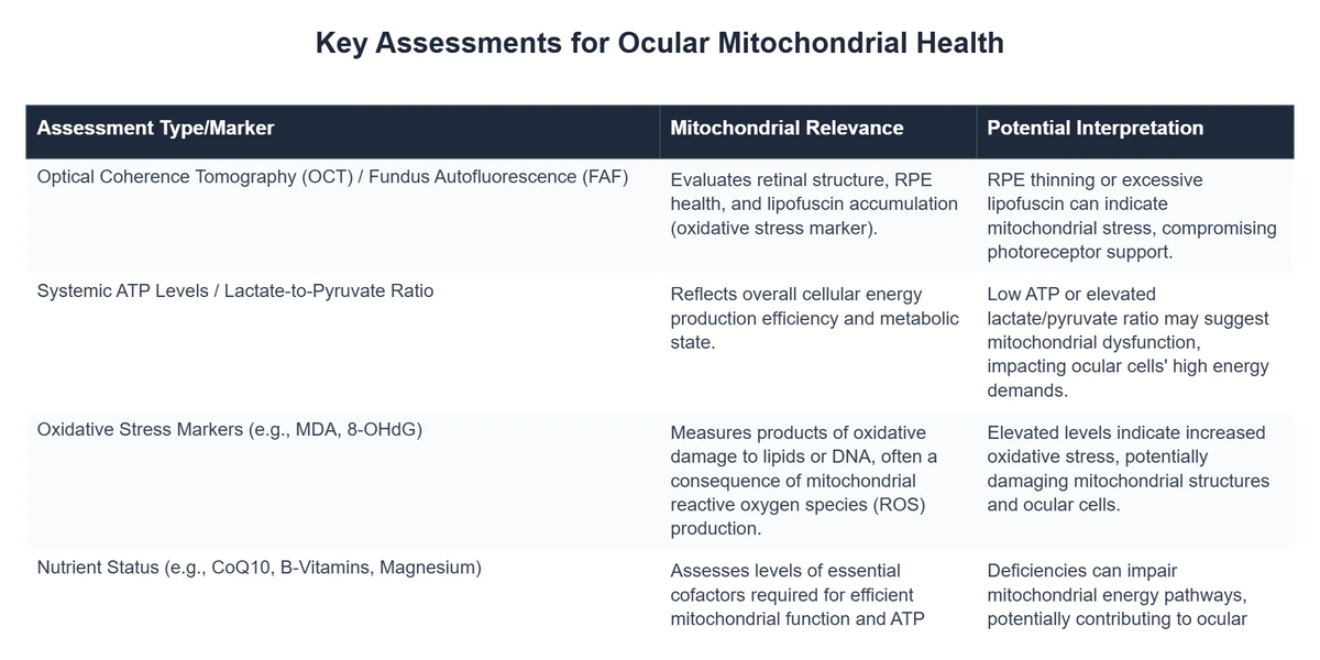 Key Assessments for Ocular Mitochondrial Health