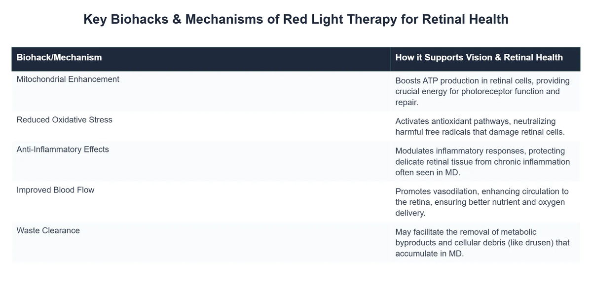 Key Biohacks & Mechanisms of Red Light Therapy for Retinal Health