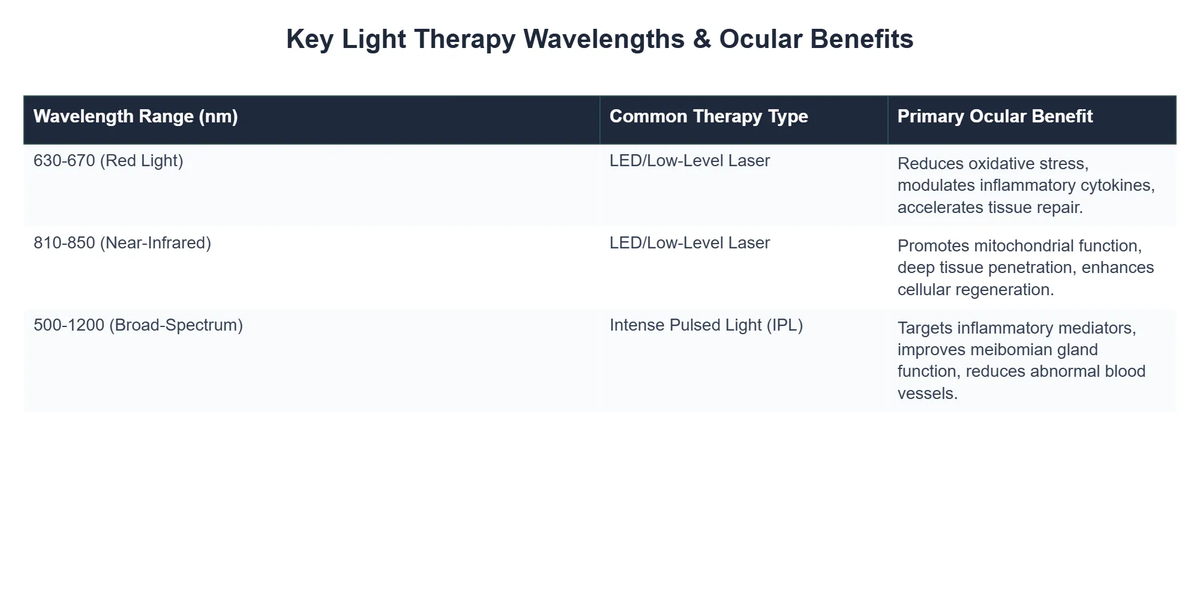 Key Light Therapy Wavelengths & Ocular Benefits