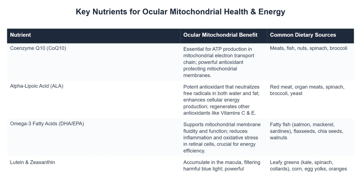 Key Nutrients for Ocular Mitochondrial Health & Energy