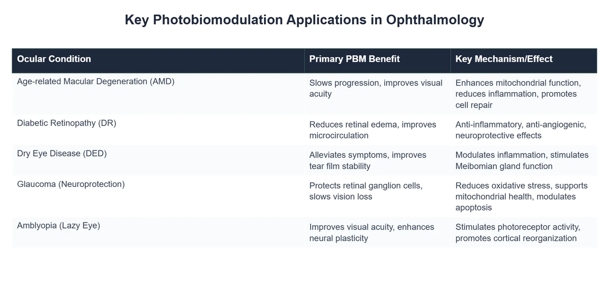 Key Photobiomodulation Applications in Ophthalmology