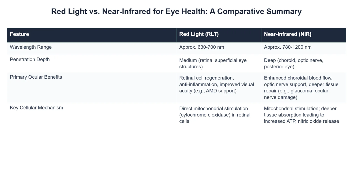 Red Light vs. Near-Infrared for Eye Health: A Comparative Summary