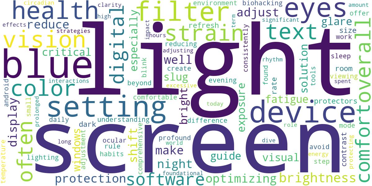 Word cloud for article: Optimizing Your Devices: Blue Light Filters and Screen Settings for Eye Health