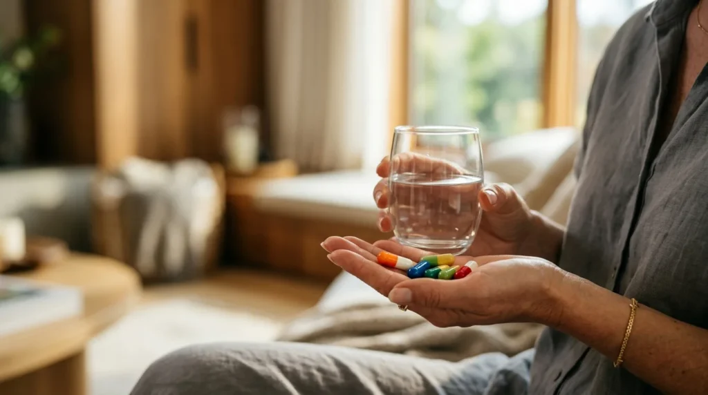 Luxury biohacking spa room with red light therapy bed.