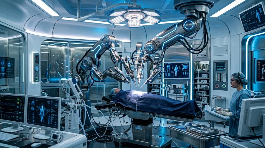 Neuralink brain chip and Tesla R1 robot surgeon operating