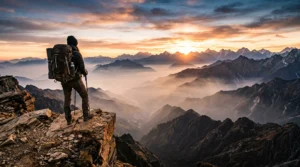 A confident traveler exploring an ancient city completely alone